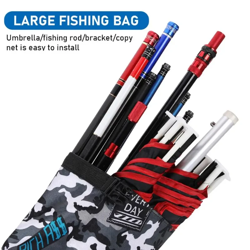Outdoor Folding Fishing Bag Waterproof Large Capacity Fishing Rod Tackle Storage Bag Oxford Canvas Camouflage Fishing Pole Pouch - Image 2