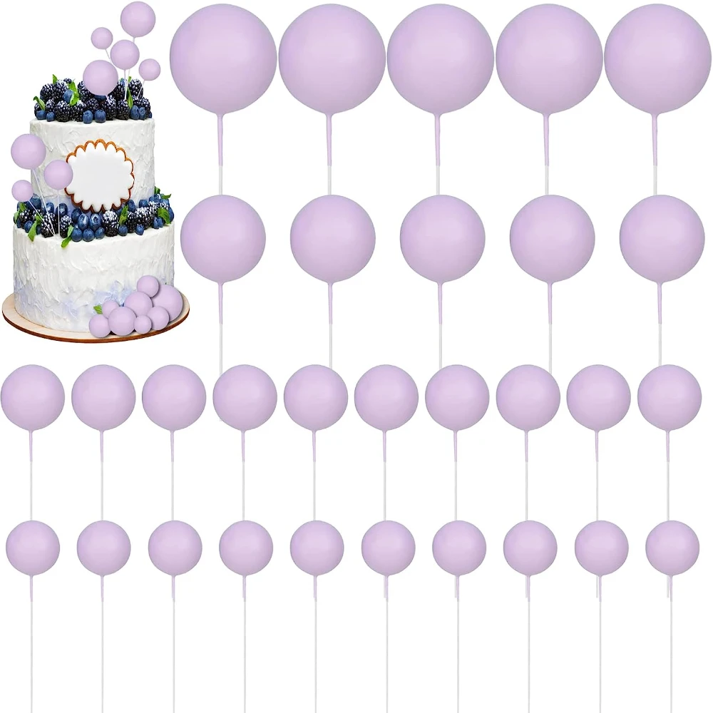 30Pcs Balls Cake Toppers Macaron Color Mini Balloon DIY Cupcake Insert Topper For Birthday Wedding Anniversary Baby Shower Decor