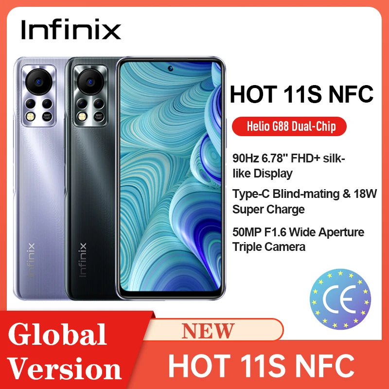 Infinix HOT 11S NFC Global Version 4GB 64GB 6.78" FHD Punching Display Smartphone Helio G88 50MP AI Rear Camera 5000mAh Battery infinix mobile new model