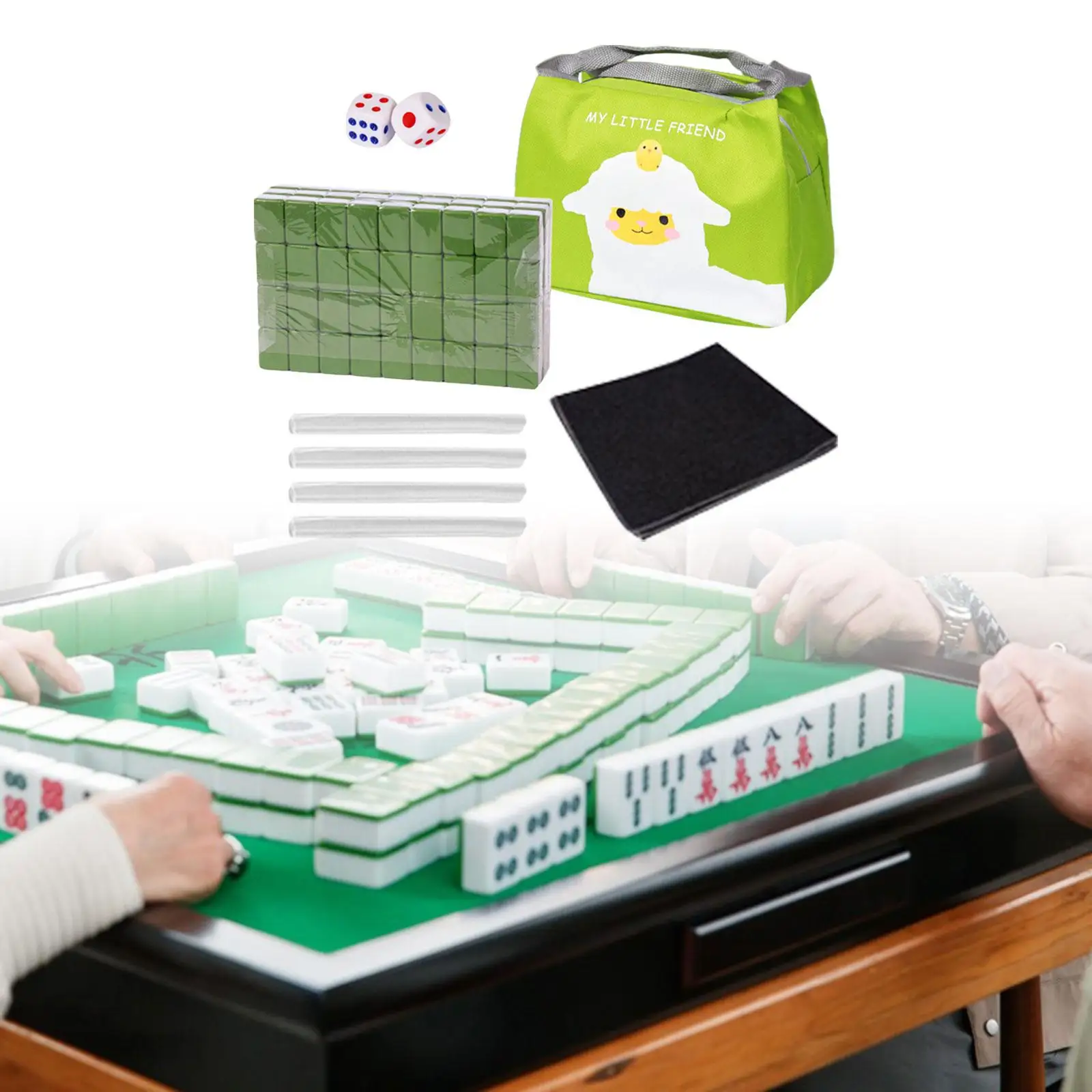 Travel Mahjong Set Chinese Mahjong Toy with Portable Bag Mini Mahjong Classic Tiles Games for Families