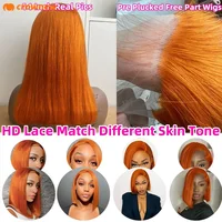 Perruque en cheveux humains couleur gingembre # Perruque Bob Courte Droite Colorée 350, Cheveux Humains, Perruques Frontales en Dentelle HD 13x4 Pré-Pluckées, 100% Cheveux Humains 5