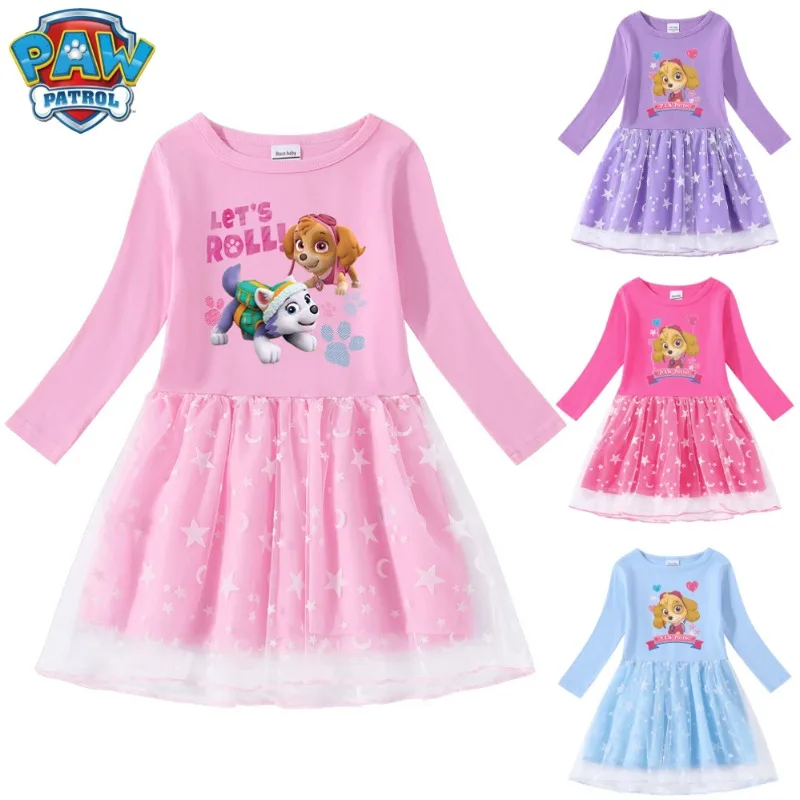 Paw Ronds Baby Party Dress Kawaii Anime Figure Everest Skye Cosplay Cartoon Mesh Abito Da Principessa A Maniche Lunghe Vestiti Per Ragazze