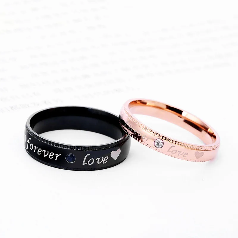 Hot Diamond FOREVER LOVE Stainless Steel Rings Rose Gold Black Couple Ring For Women Men Jewelry