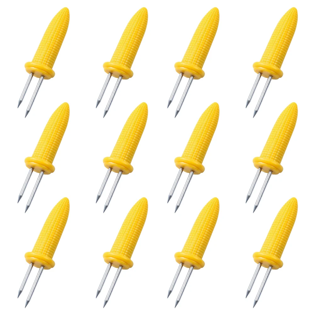 

12PCS Corn On The Cobs Holders Set Metal Corn Holders Safe Corn Skewers Needle Prongs For Barbecue Party Twin Prong Corn Tool