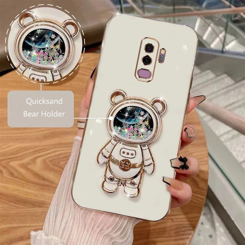 Luxury Plating Square TPU Glossy Phone Case with Cute Stand and Soft Silicone Back Cover