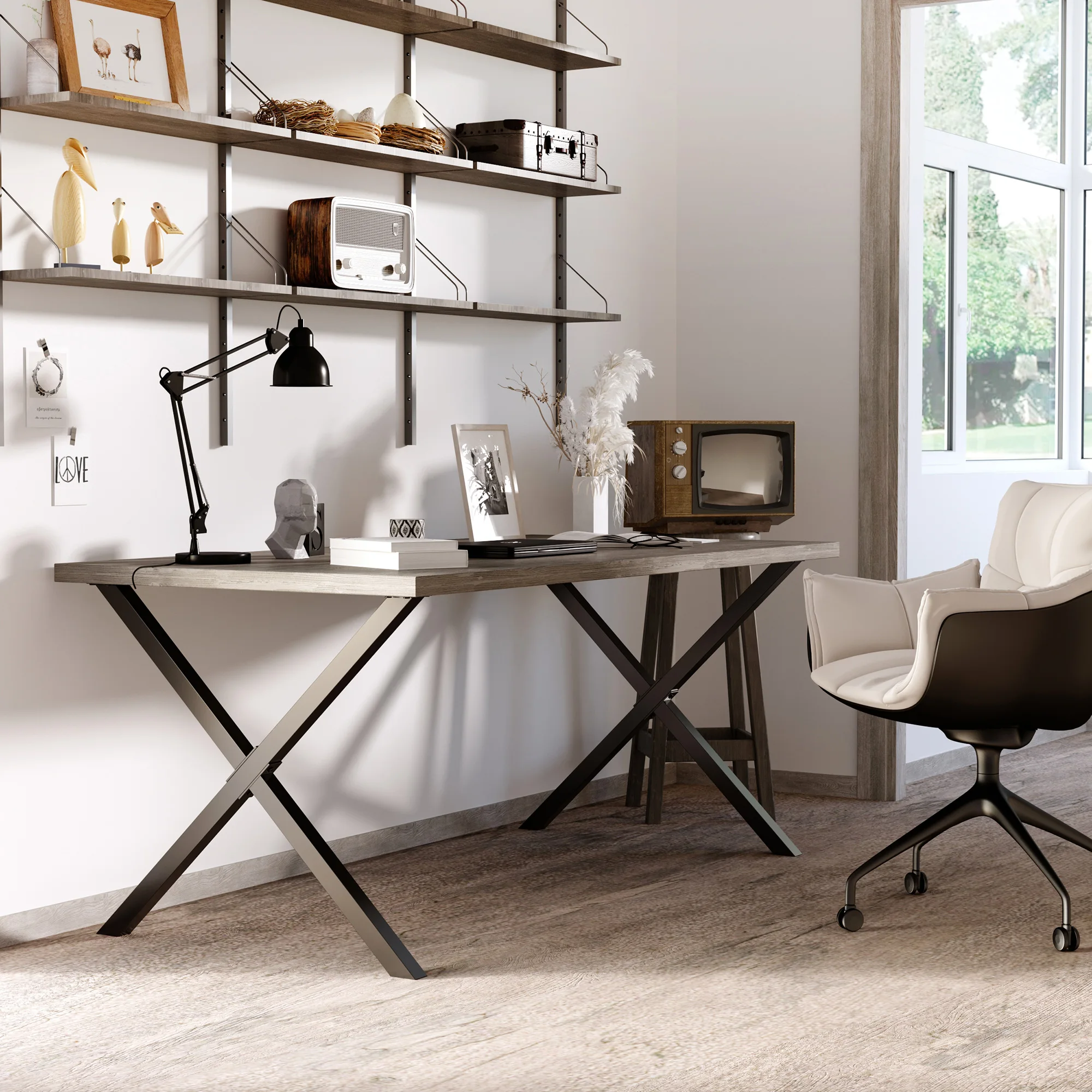 MCOM-Ensemble de table de salle de bain en forme de X avec protecteurs noirs, 2 pieds, 80x72 cm