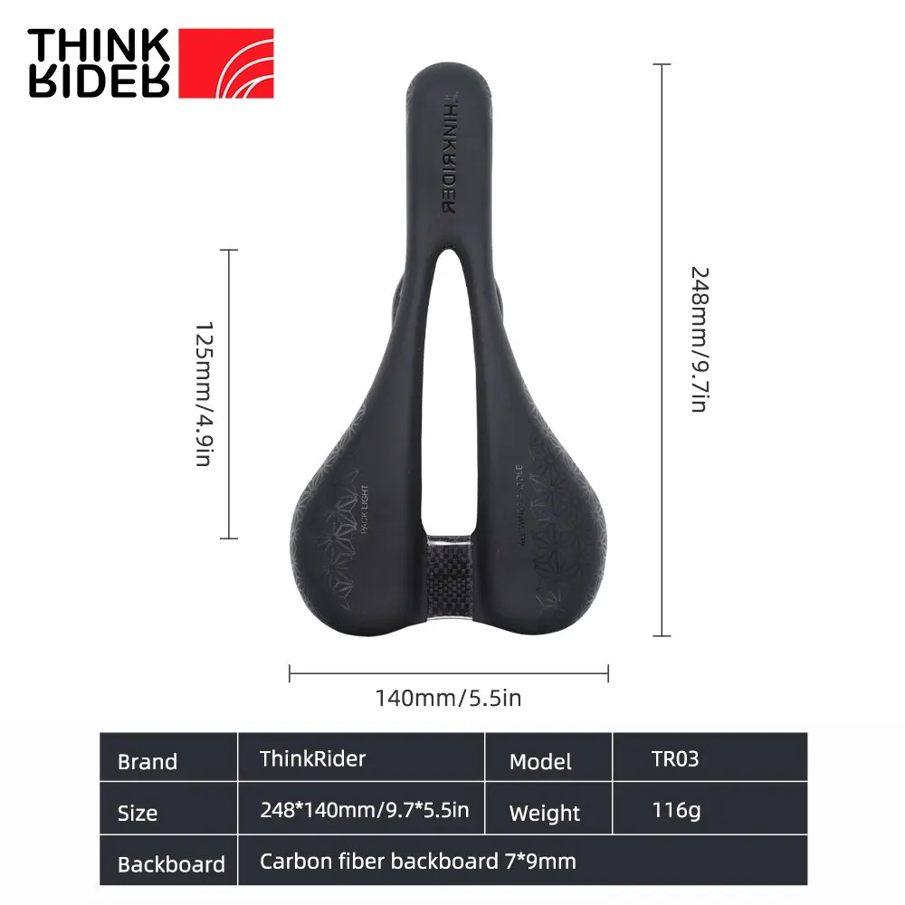 Bicycle Saddle ThinkRider TR03 Full Carbons Fiber Ultralight 116g High Performance Open SuperFlow MTB Road Race
