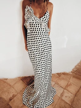 JULISSA MO Sexy Backless  Print Dots Flower Women Maxi Dress Spaghetti Strap Evening Dress Autumn Skinny Elegant Party Clubwear 1