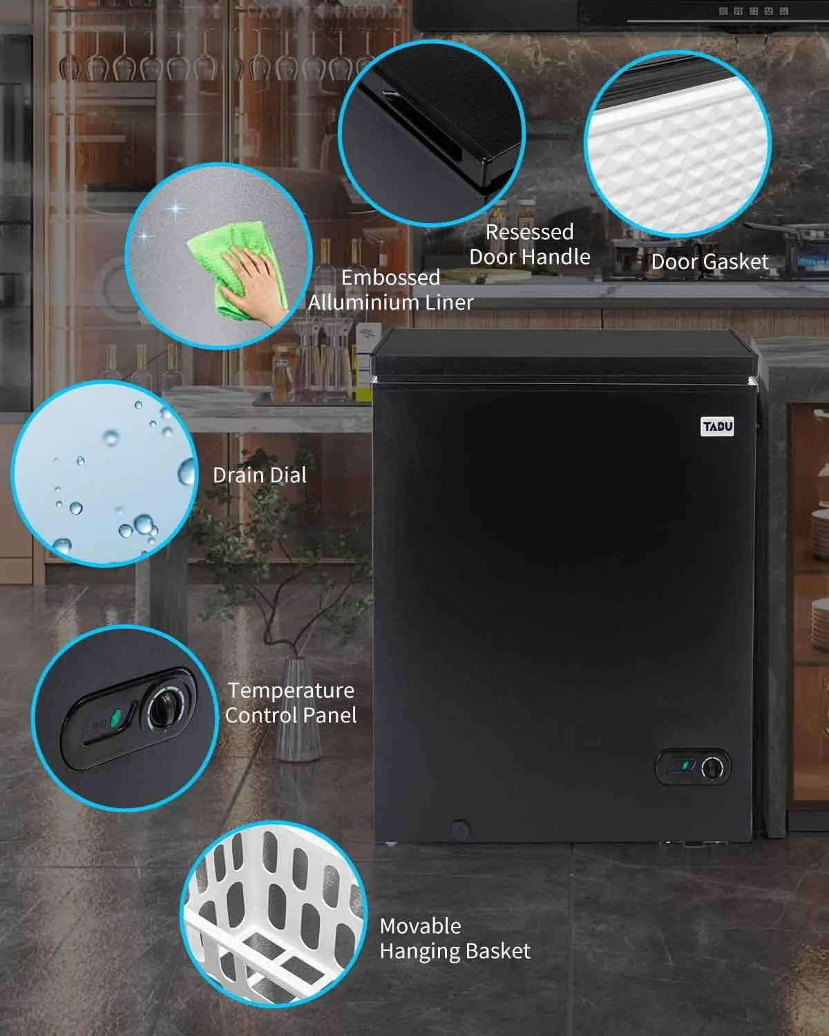 10.0 Cu Ft Chest Freezer, Deep Freezer with Removable Storage Basket, Top Open Door Chest Freezer, Black Freezer with 7 Level Ad 4