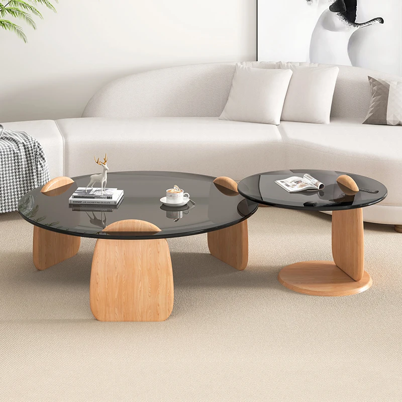 コーヒーテーブル ガラスラウンドテーブル 幾何学モダン ヴィンテージ