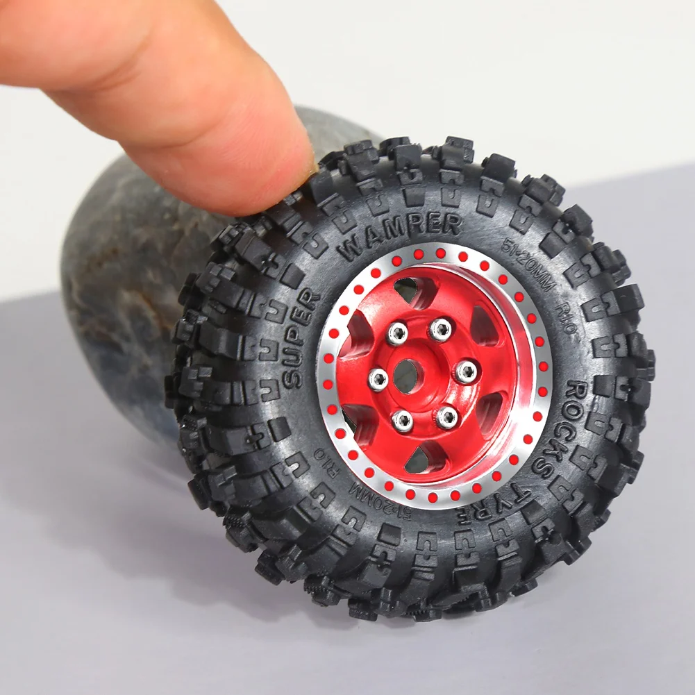 4pcs 51mm 1.0인치 금속 비드락 휠 타이어 세트 1/18 1/24 RC 크롤러 자동차 TRX4M SCX24 AX24 FCX24 업그레이드 부품 실버-ABVK