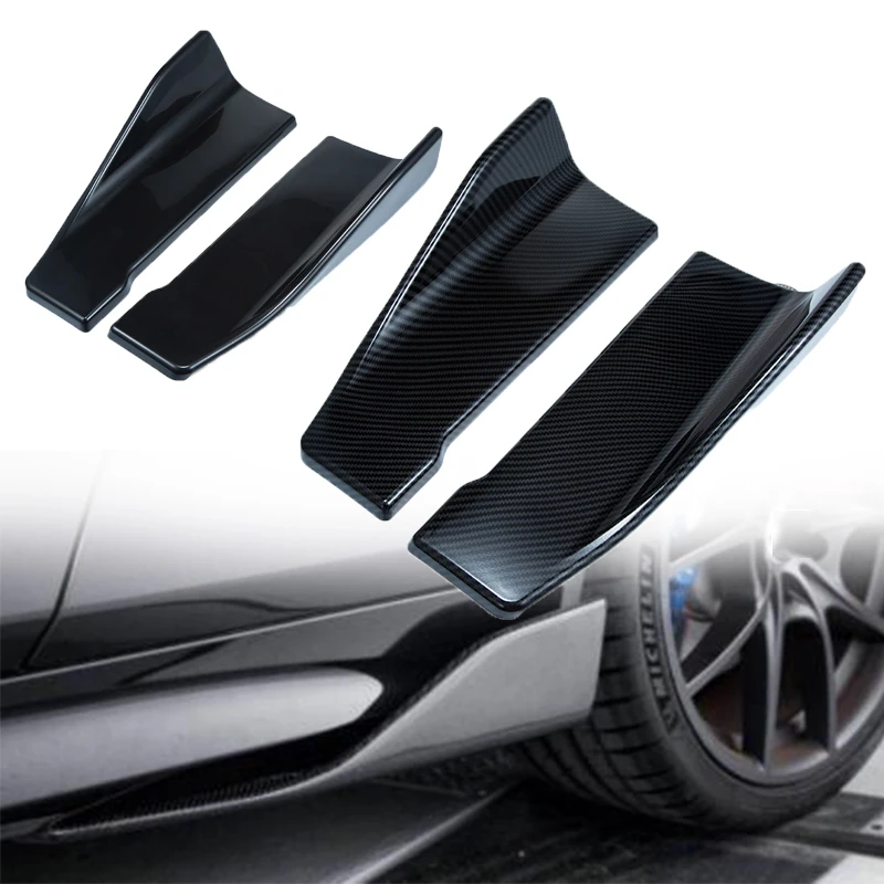 Universal Car Spoiler Lateral Front Bumper Rear Side Skirt Lip Rocker Wings Carbon Fiber Glossy Black Protection Trims Styling