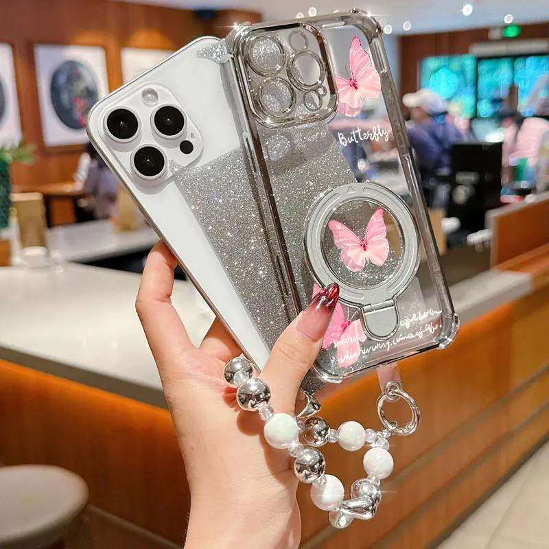 Perle Strap Glitter Schmetterling Telefon Halter Fall Für Oppo A38 A36 A76 A58 A57 A74 A78 A5 A7 A79 A95 A60 A18 A53 A17 A16 4G 5G – Detail 6