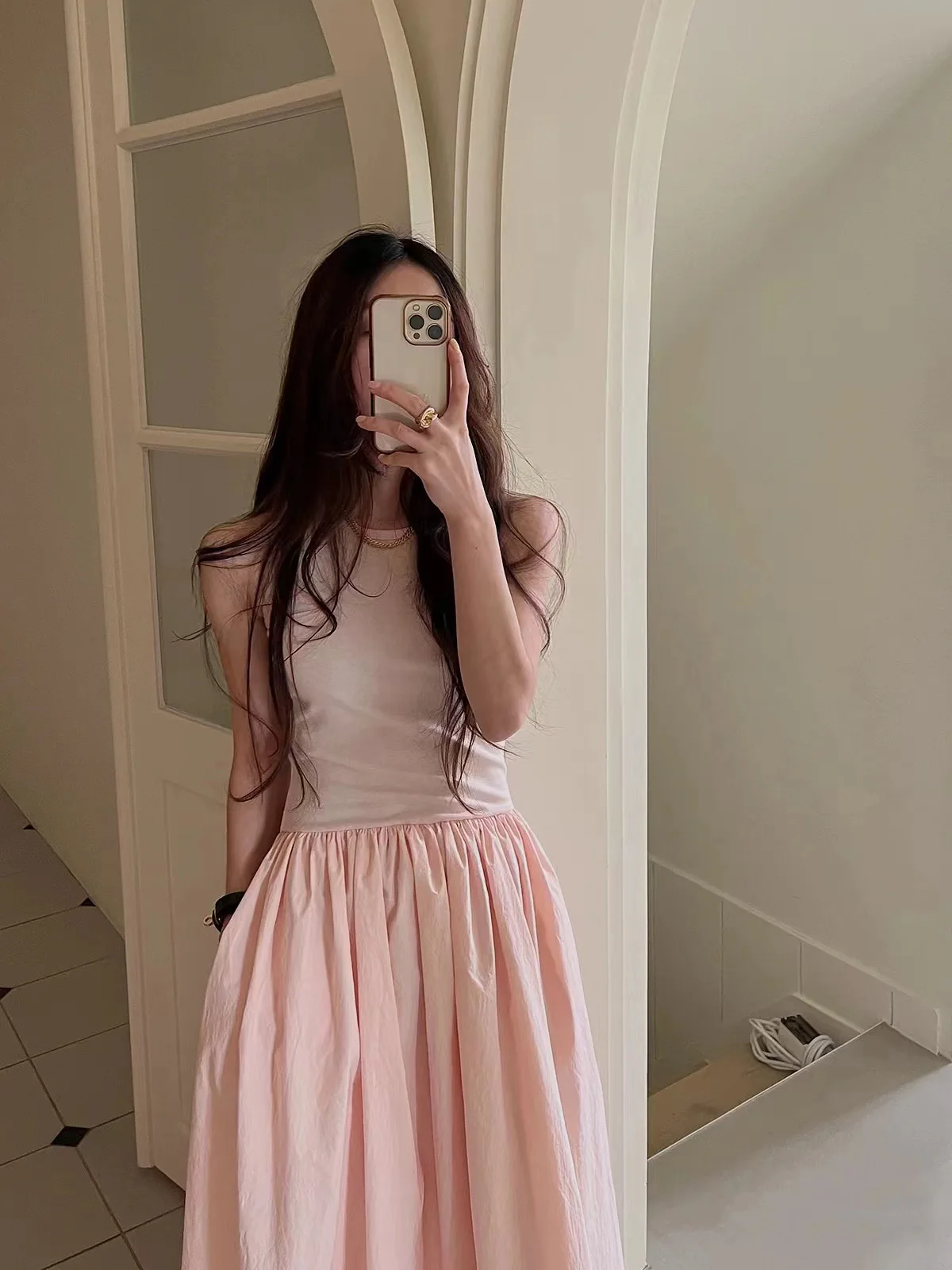 Women Elegant Long Dress Summer Sleeveless Korean Chic Dresses Ladies Vintage A Line Casual Long Robe Vestidos