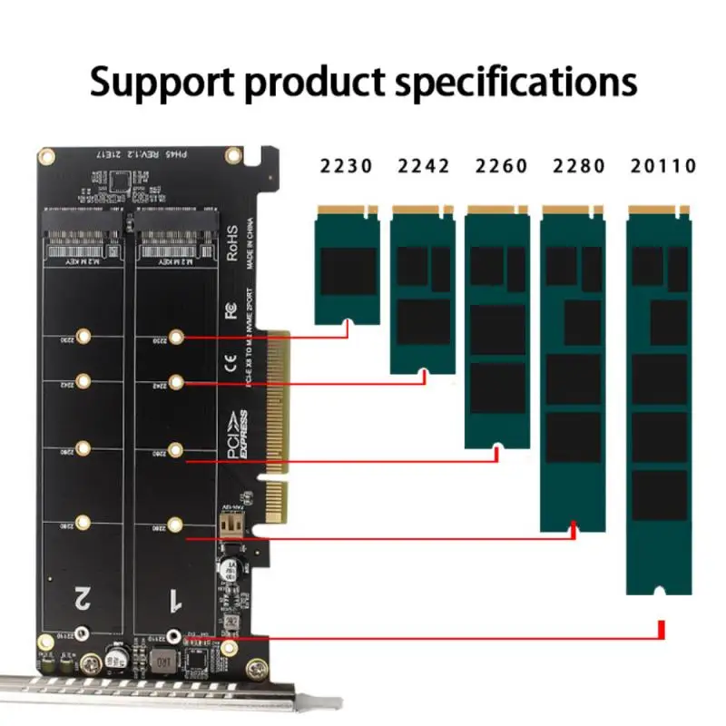 Dual M.2 NVMe PCIe x8 Split Card with PCIe 4.0 Support for SSD