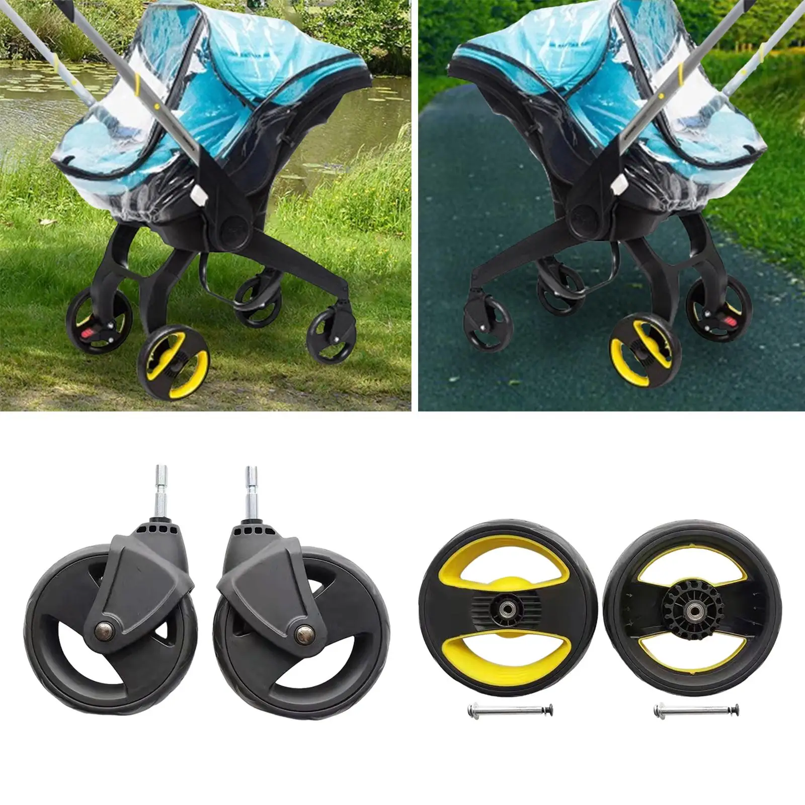 2x Pushchair Spare Parts Accessories Universal Pram Tire Wheel Replacement Swivel Wheel Rubber Trolley Set,pushchair spare parts