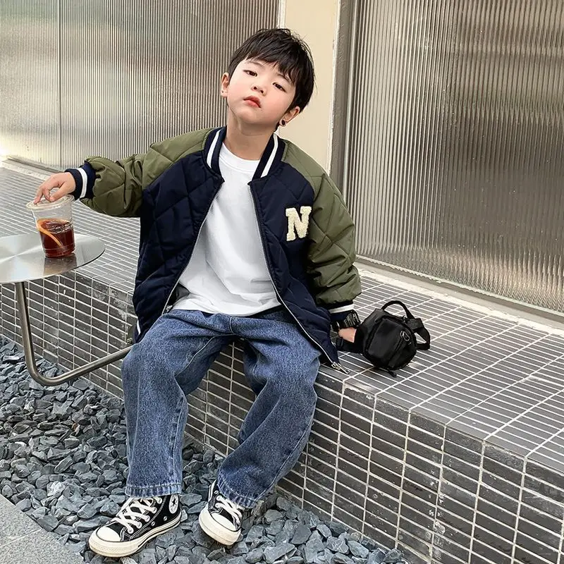 Boy Spring and Autumn Coat Children's Baseball Uniform Lightweight Cotton-Padded Jacket Windproof Boy Jacket