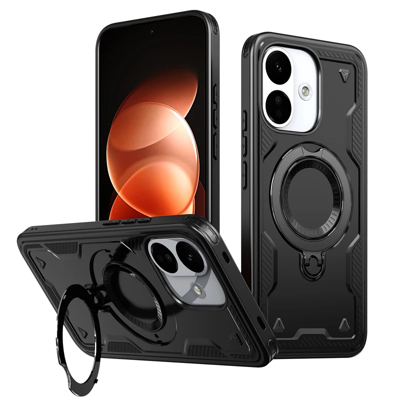 Magnetic Shockproof Case with 360° Rotating Ring Bracket - Hard PC + Soft TPU