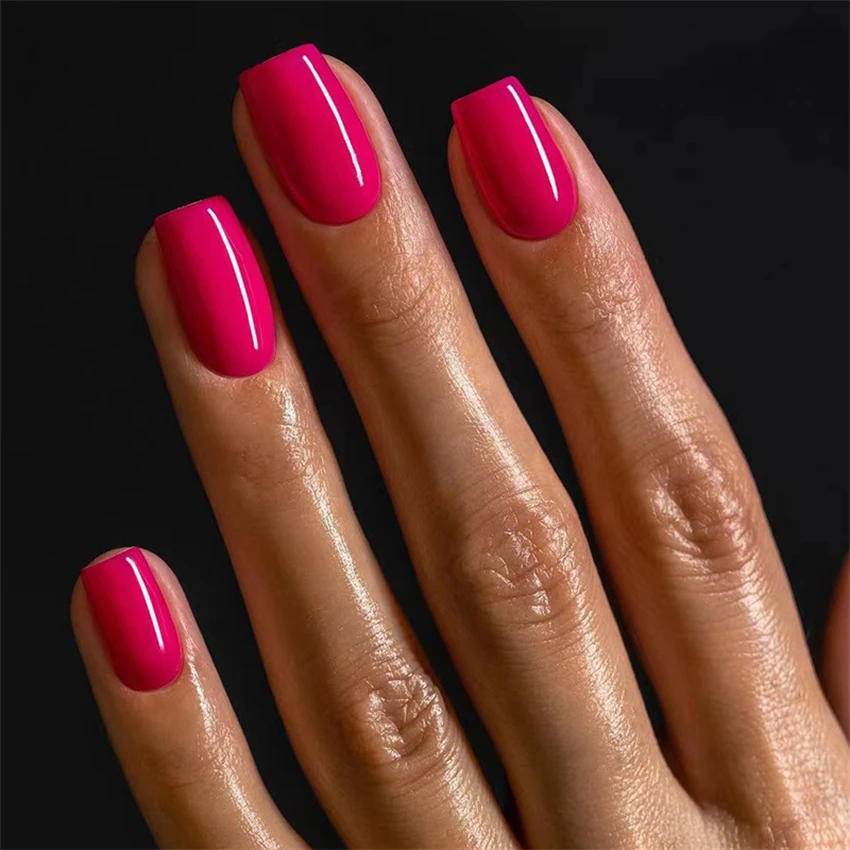 24Ps/Lot Artificial Acrylic Short Fake Nails Solid Color Simple Korean Full Press on Nail Tips Removable Wearing False Nails Art