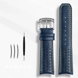 Premium Genuine Leather Watchband with Curved Ends - Classic Bracelet Strap in 22mm and 23mm - 22mm (Blue YEl SR pin)
