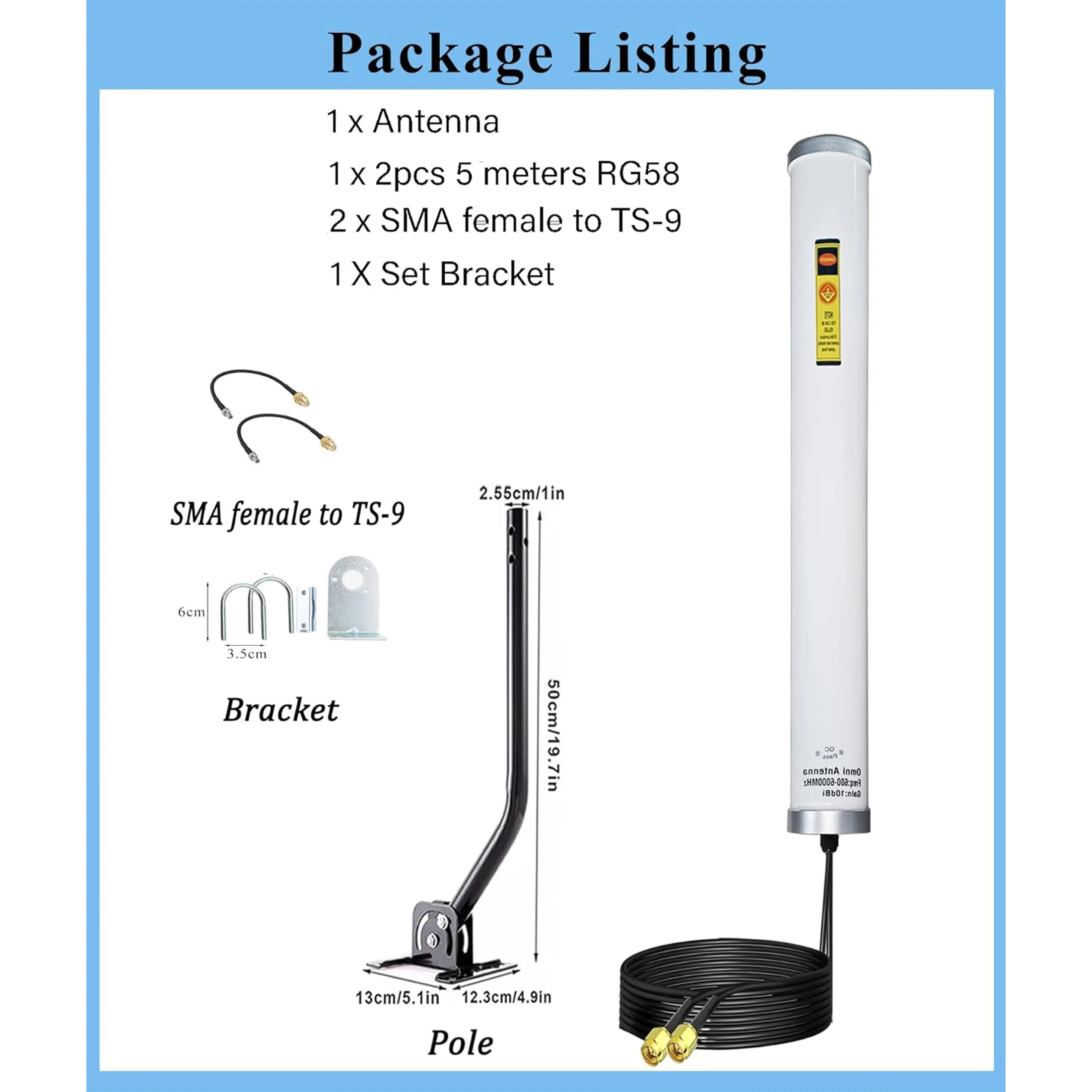 T 모바일 홈 인터넷 핫스팟용 야외 MIMO 5G 4G LTE 라우터 안테나 600-6000MHz 전방향 SMA TS9 셀룰러 안테나