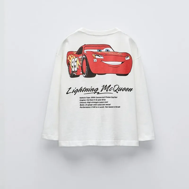 Fashion White Long Sleeve Tshirt Casual Loose Round Neck Base Shirt Cartoon Print Tees Boys Spring Autumn Wear All-match Tops 2