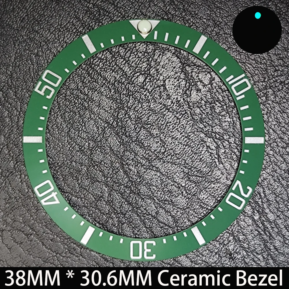 Elegant Blue Luminous Bezel GMT and Diving Watch Insert, Sloping 38mm x 30.6mm Ceramic/Aluminum