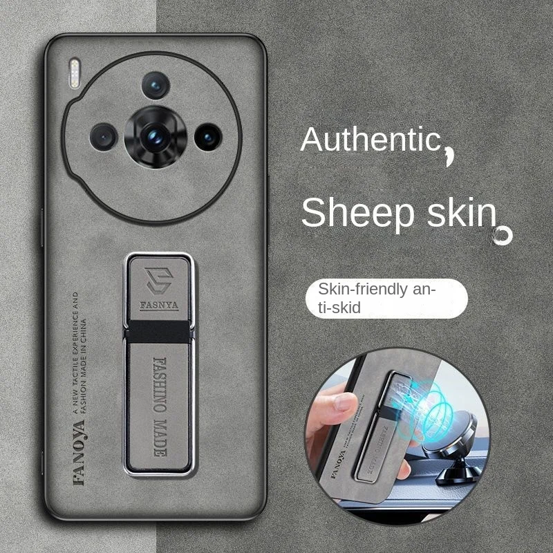 Sheepskin Leather Shockproof Silicone Holder Stand Phone Case Cover
