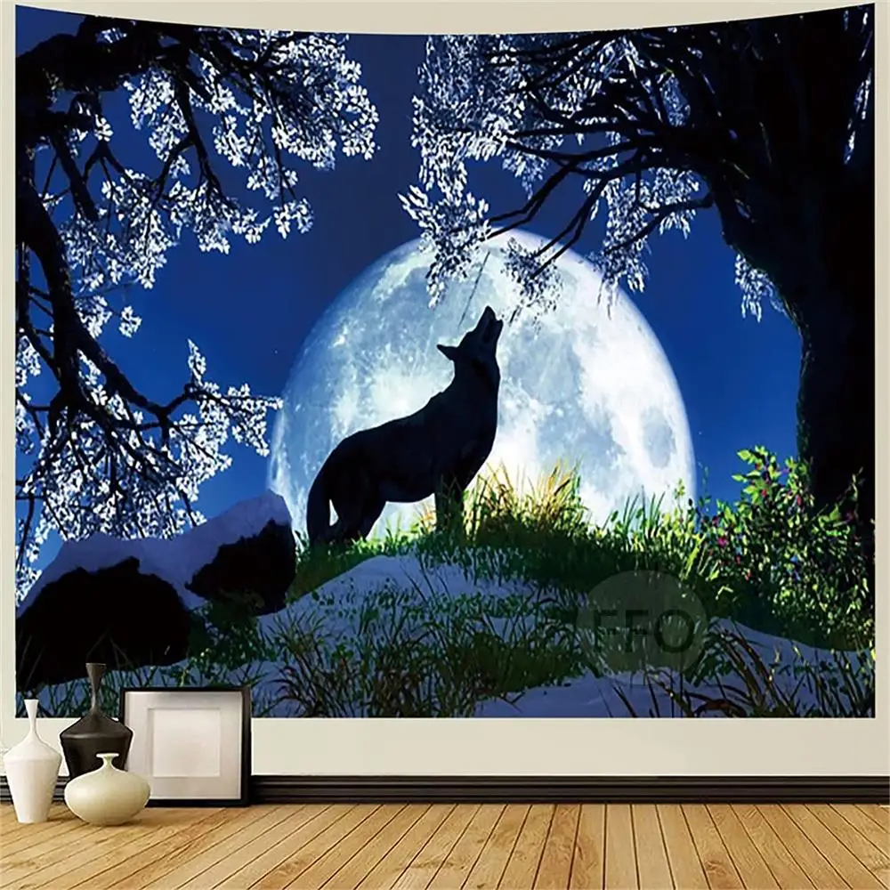 Family Wolf Wall Hanging Tapestry Animals Moon Tarot Room Decor Art Poster Bedroom Decoration Party Backdrop