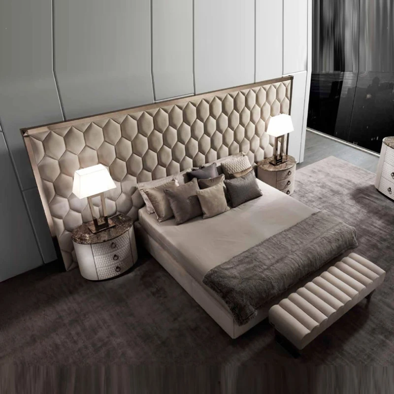 

Light Luxury Double Bedding Master Bedroom 3-meter King Bed Extra Large Modern Simple Leather Art Bed 2-meter 2.2-meter Bed New