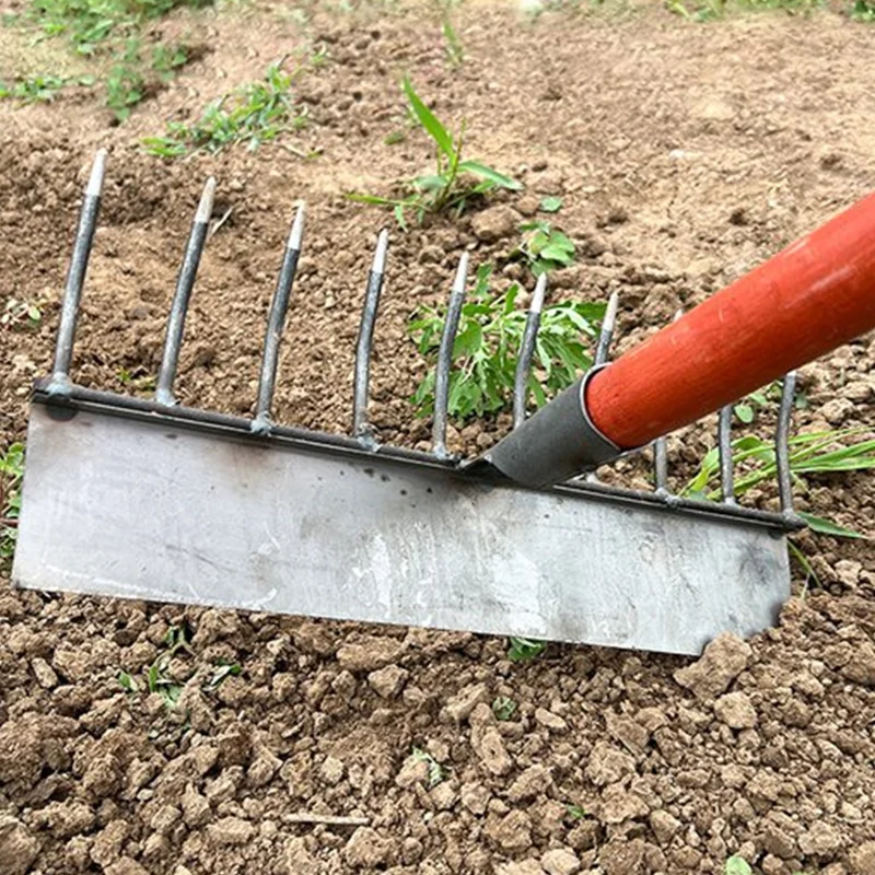 Dual-purpose garden rake Dual-purpose hoe ten-tooth rake hoe gardening planting flowers vegetables short handle garden agricult
