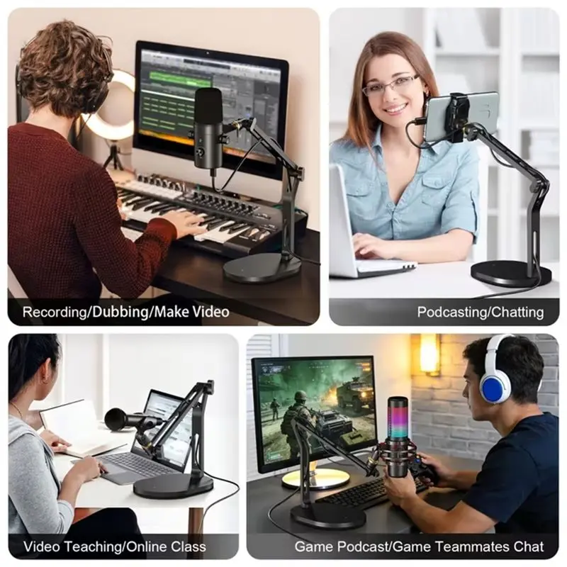 SM7B AM8 K669B 마이크용 완전 접이식 데스크탑 마이크 스탠드, 팟캐스트 녹음 및 스트리밍을 위한 조절 가능한 금속 붐