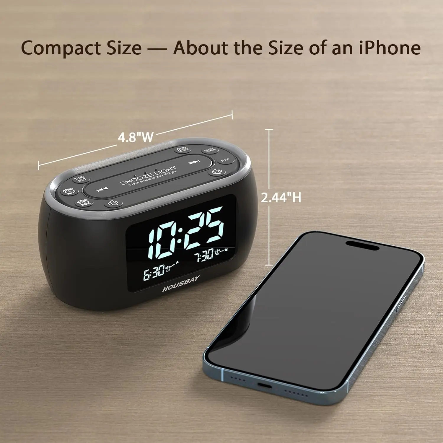 Digital Alarm Clock Radio with Dual Alarm, Night Light, and Bedside Convenience for Phone-Free Wake-up 6
