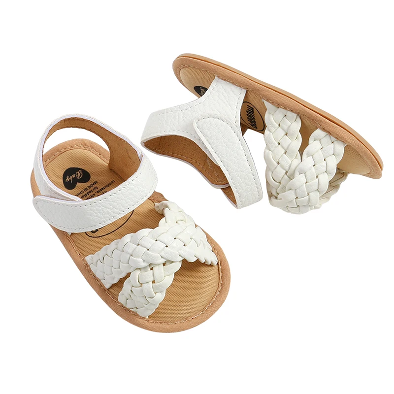 VISgogo Baby Girls Braided Sandals Solid Color Summer Soft Sole Open-toe Walking Shoes for Toddler Baby Casual Summer Shoes