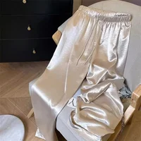 Mode coréenne taille haute mince jambe large femmes été bureau dame couleur unie droite tout-match pantalons décontractés pantalons vêtements 1