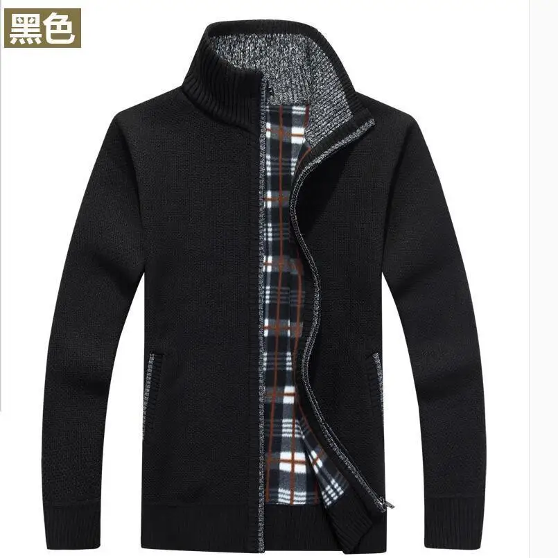 Thick High Collar Men's Mature Leisure Coarse Wool Zipper Cardigan Two Pockets Business Simplicity Japan Style Clothing Loose