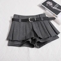 Kimotimo Womens Shorts Autumn Winter Belt High Waist Fluffy Pleated A-line Short Pants Korean Fashion Sexy Y2k All Match Clothes - Image 4