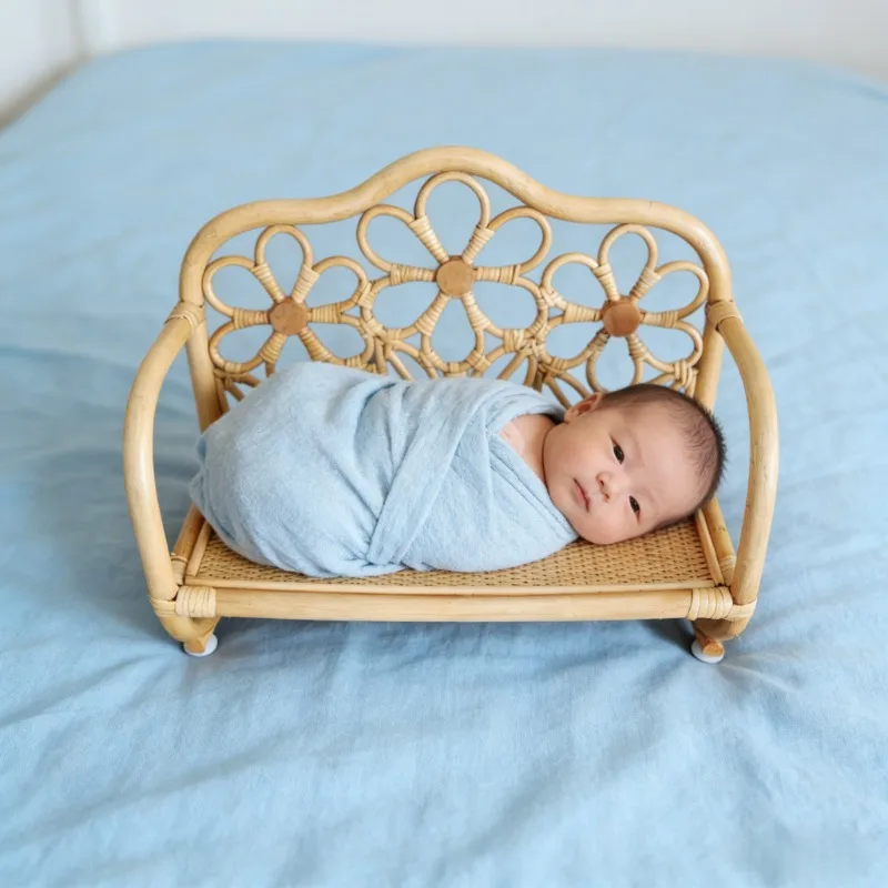 1pc Vietnam-Sourced Rattan Bench Newborn Studio Shoot Growth Record Props Practical Posing Photography Furniture for Baby Use