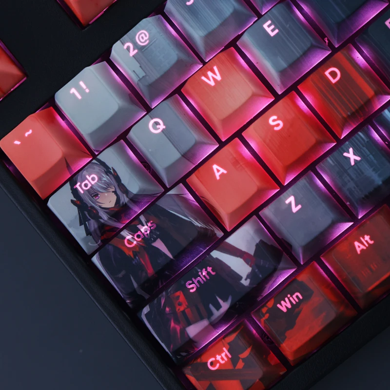 Pbt Dye Sub Backlit Keycaps Anime Gaming Key Caps para Ansi 61 87 104 108 Chaves Grupo Rainbow Punishing Crimson Abyss Keycap - Imagem 5