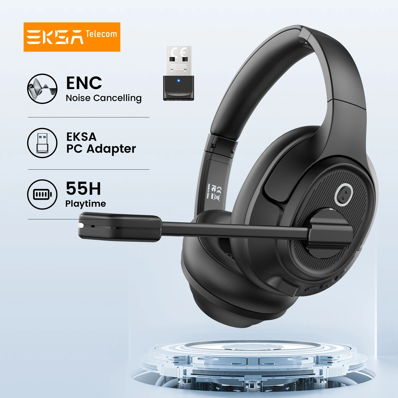 Voistek Cuffie Bluetooth Wireless con Microfono a Cancellazione del Rumore, Dongle USB per PC, Design Leggero e 45 Ore di Autonomia con Pulsante