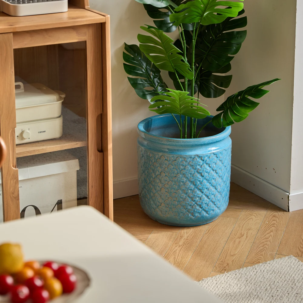 3-teiliges Set Blaue Atmungsaktive Keramik-Blumentöpfe Ø38,1/30,5/22,9cm Orchideen-Pflanzgefäß für Innen- und Außenbereich Heim- und Gartendekoration – Detail 10