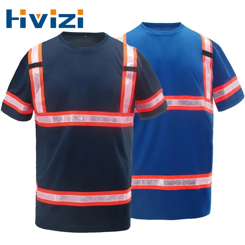 Reflective Safety Work Shirts for Men High Visibility Short Sleeve T Shirts Gear with Reflective Tape