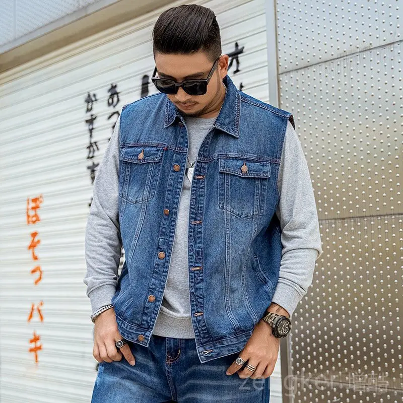 Men's denim vest men's blue Korean jacket sleeveless large yards cowboy vest handsome tide vest for men 7XL 6XL 5XL 4