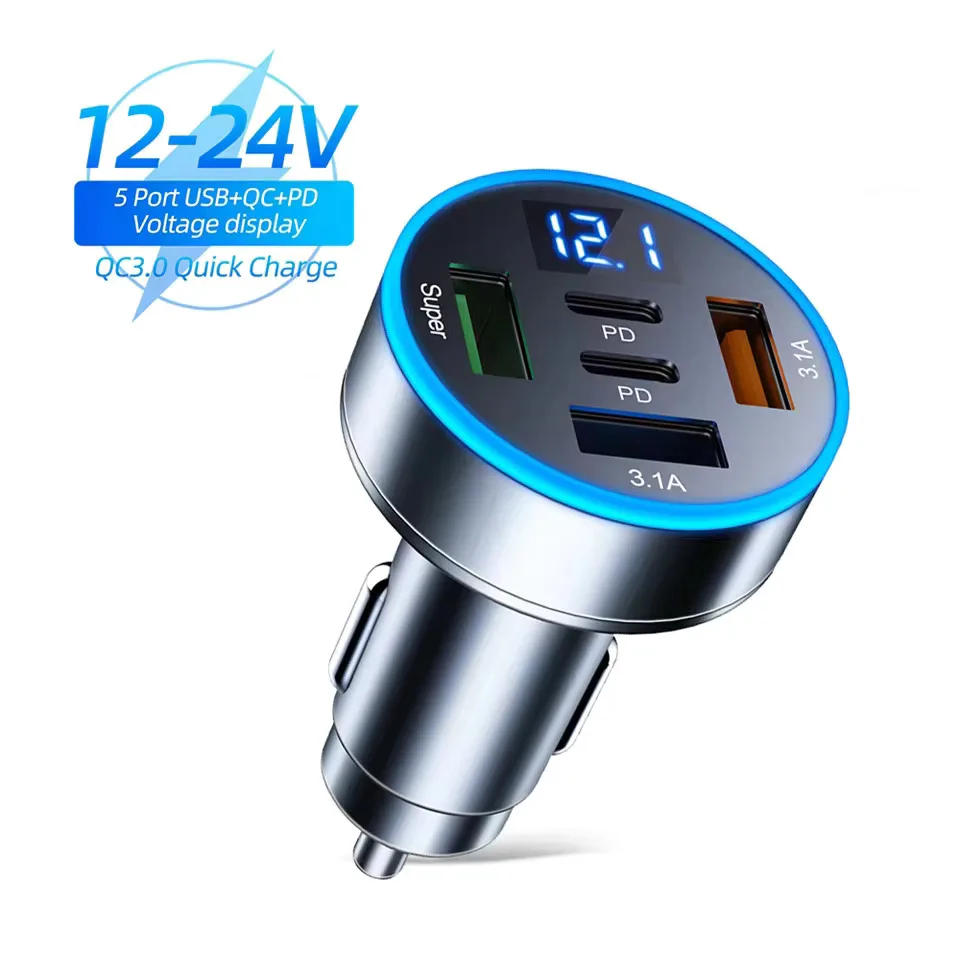 250W 5포트 차량용 충전기 고속 충전 PD QC3.0 USB C 차량용 휴대폰 ..