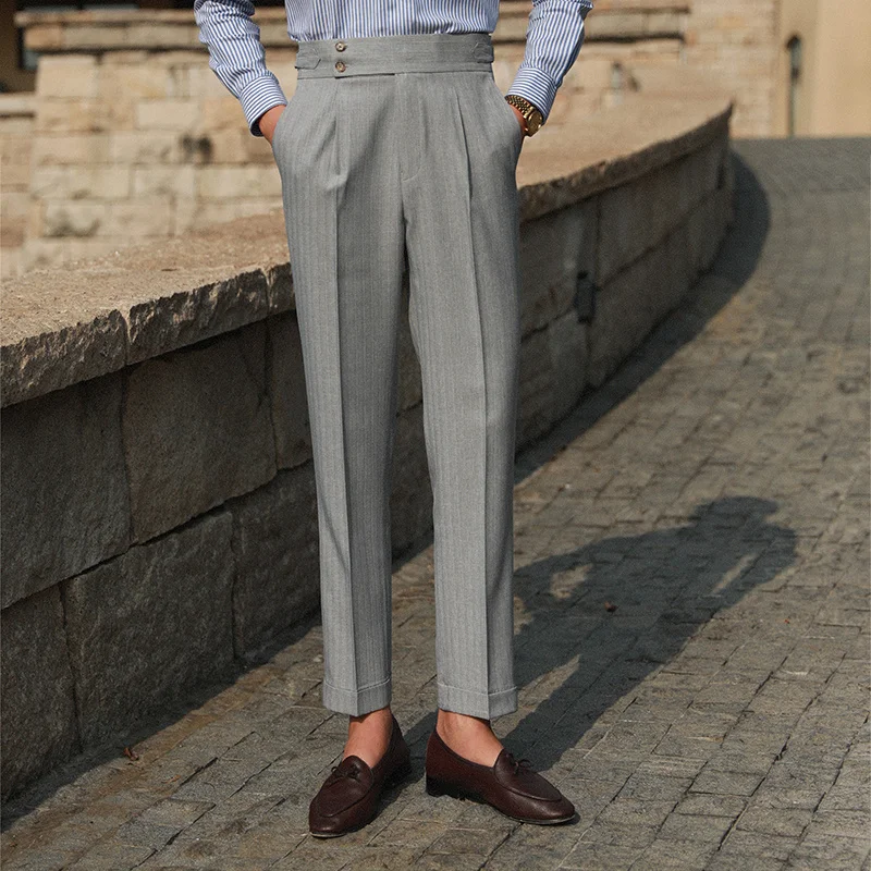 Casual High Waist Straight Striped Pants Men's Versatile Business Formal  Trousers Pant For Man Italian Men's Social Trousers