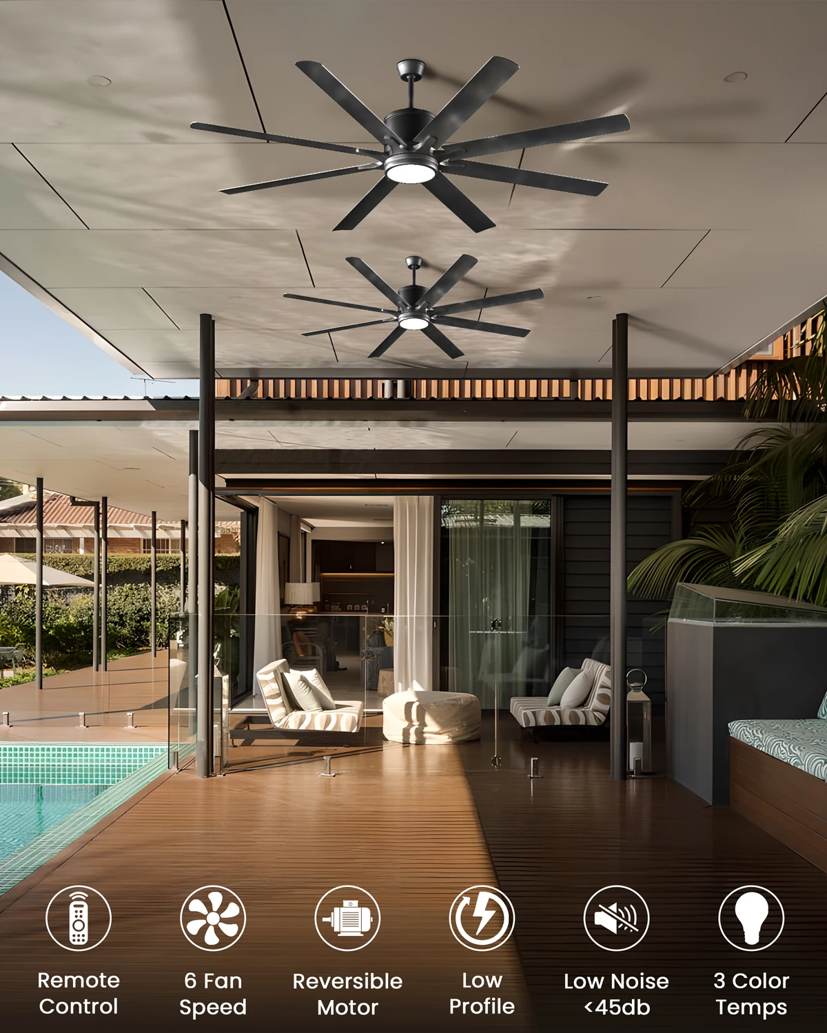 Kristoff 66" Large Ceiling Fan with Light & Remote Control, ETL Listed, 8 Blade Low Profile Ceiling Fan Light Fixture