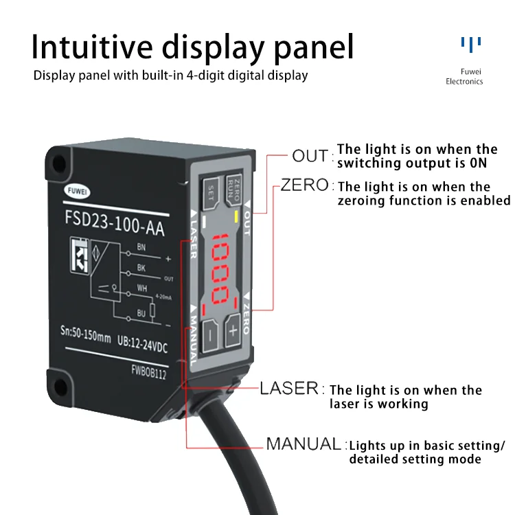 FUWEI FSD23-100-RS485 LED 디지털 스크린 고정밀 디지털 변위 레이저 측정 센서