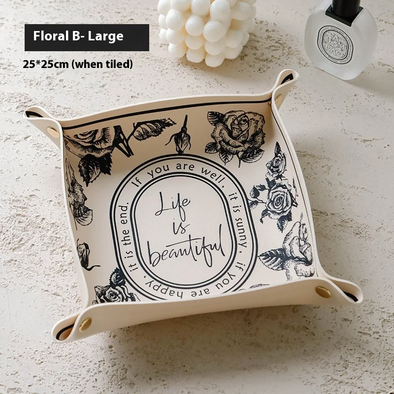 Living Room Entrance Key Storage Box Leather Desktop Cosmetic Storage Box Miscellaneous Tray 3
