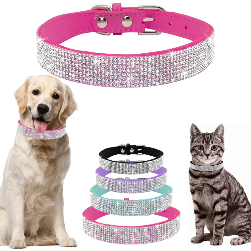 

Bling Rhinestone Puppy Cat Collars Adjustable Leather Bowknot Kitten Collar For Small Medium Dogs Cats Chihuahua Pug Yorkshire