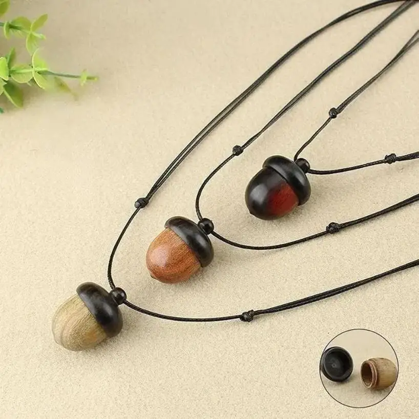 1 Pcs Retro Twist Open Ebony Acorn Pendant Gawu Box Long Necklace Simple Artistic Men's And Women's Jewelry Wishing Bottle
